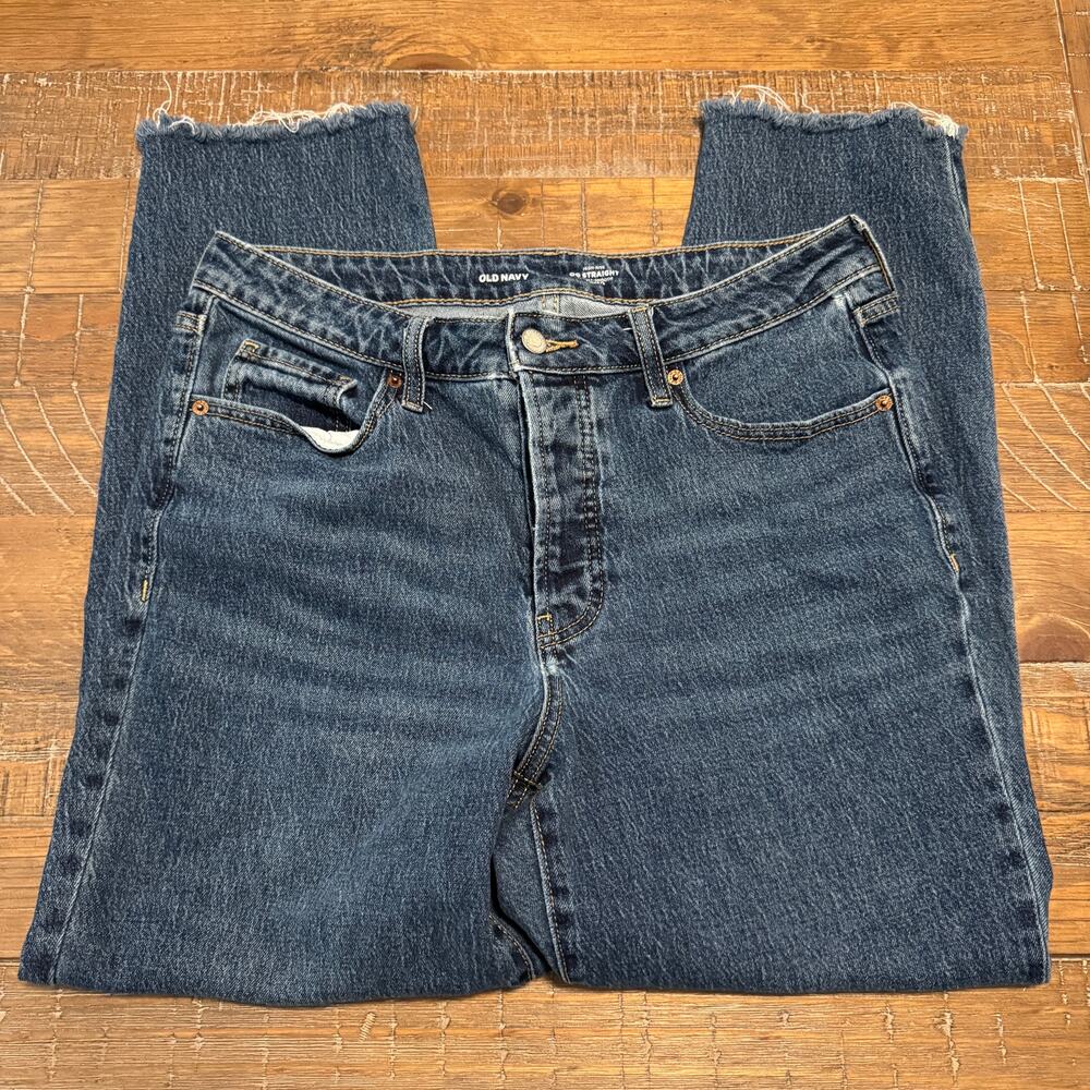 Old Navy Blue Jeans SZ 12 High Rise OG Straight Secret Smooth Pockets Button Fly